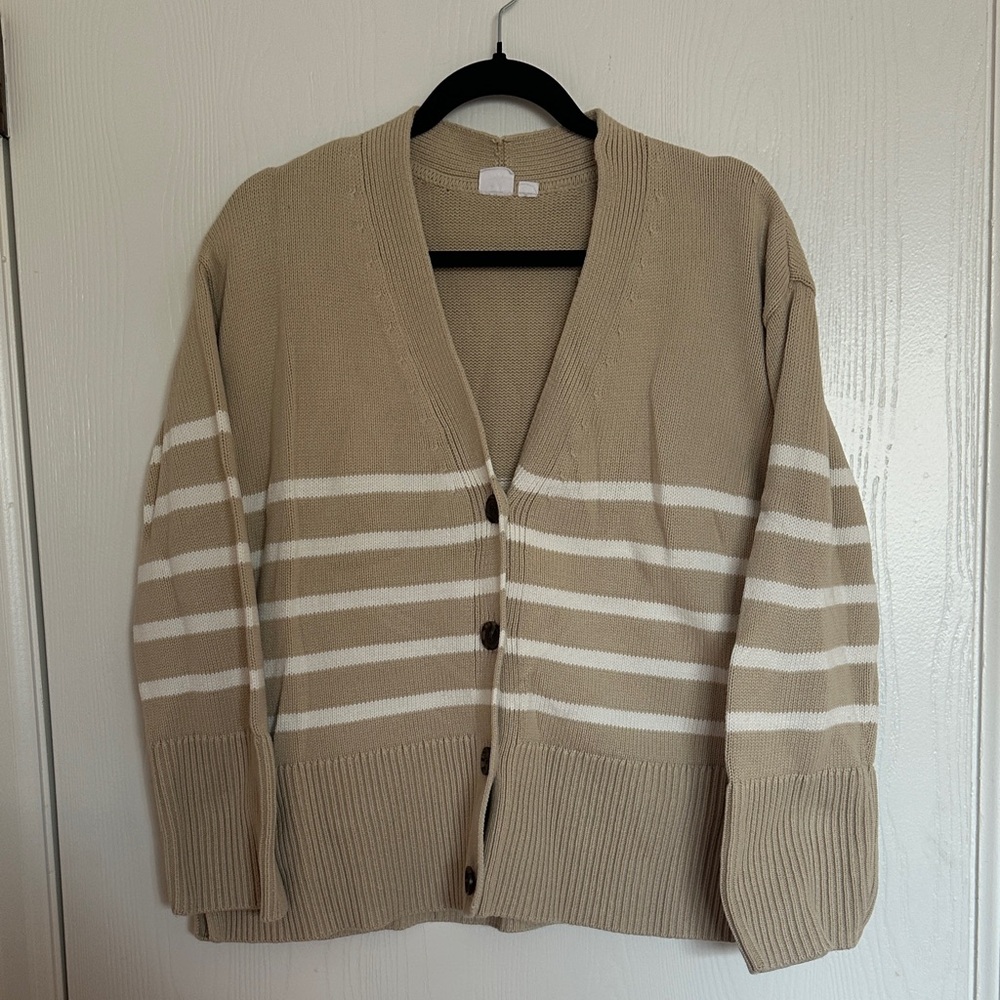 GAP Beige and White Striped Bell-Sleeve Cardigan